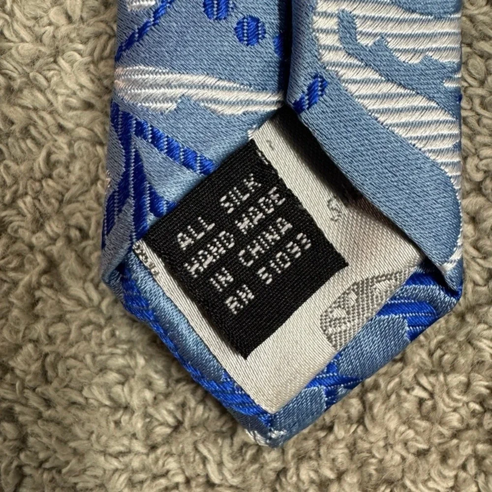 Steve Harvey Collection Mens Silk Tie Blue White Floral Scroll Paisley Handmade